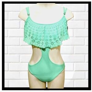 BONGO Womens Cut Out Front One Piece Bathing Suit Size X-Large Mint Green